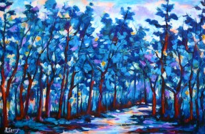 SOLD - Blue Forest, oil on canvas, 58x38in