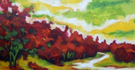 Sendero en rojo y verde, oil on canvas,  57x30in.