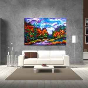 Stretched canvas print ready to hang – Fall path in New England