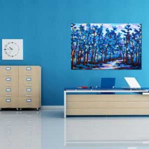 Stretched canvas print ready to hang – Blue forest with path